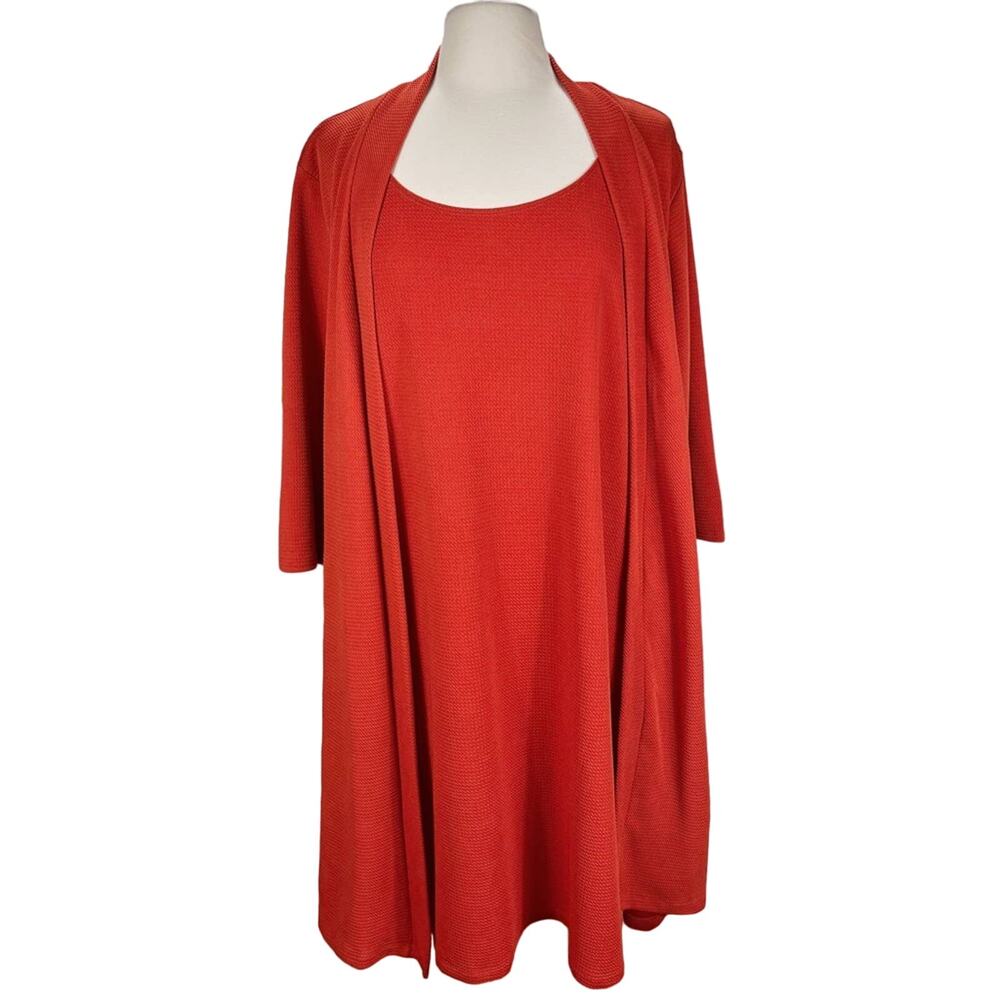 ESPRESSO | Orange Red Textured Cardigan With Built-in Dress Set | Women's 3X